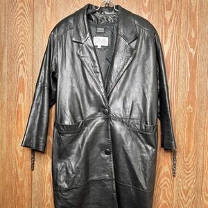 VTG Pelle Studio Black Genuine Leather Blazer Trench Jacket Women's M Thermolite